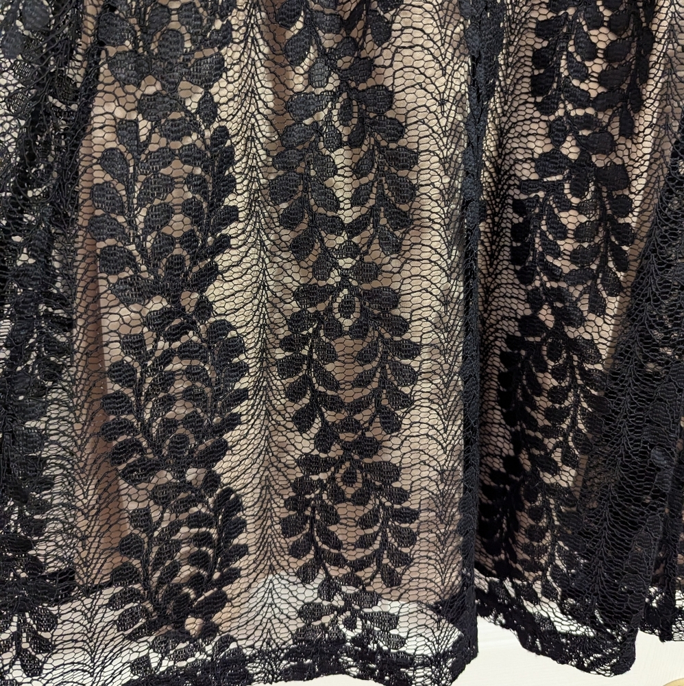 Lulus black beige lace dress skater fit and flare V neckline size small - Picture 4 of 8